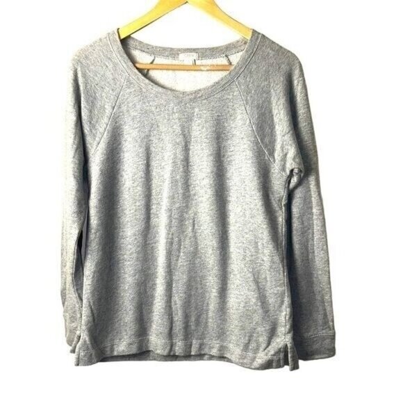 J.Crew Gray Pullover Quilted Suede Elbow Patch Preppy Crewneck Sweatshirt Small - Picture 1 of 8